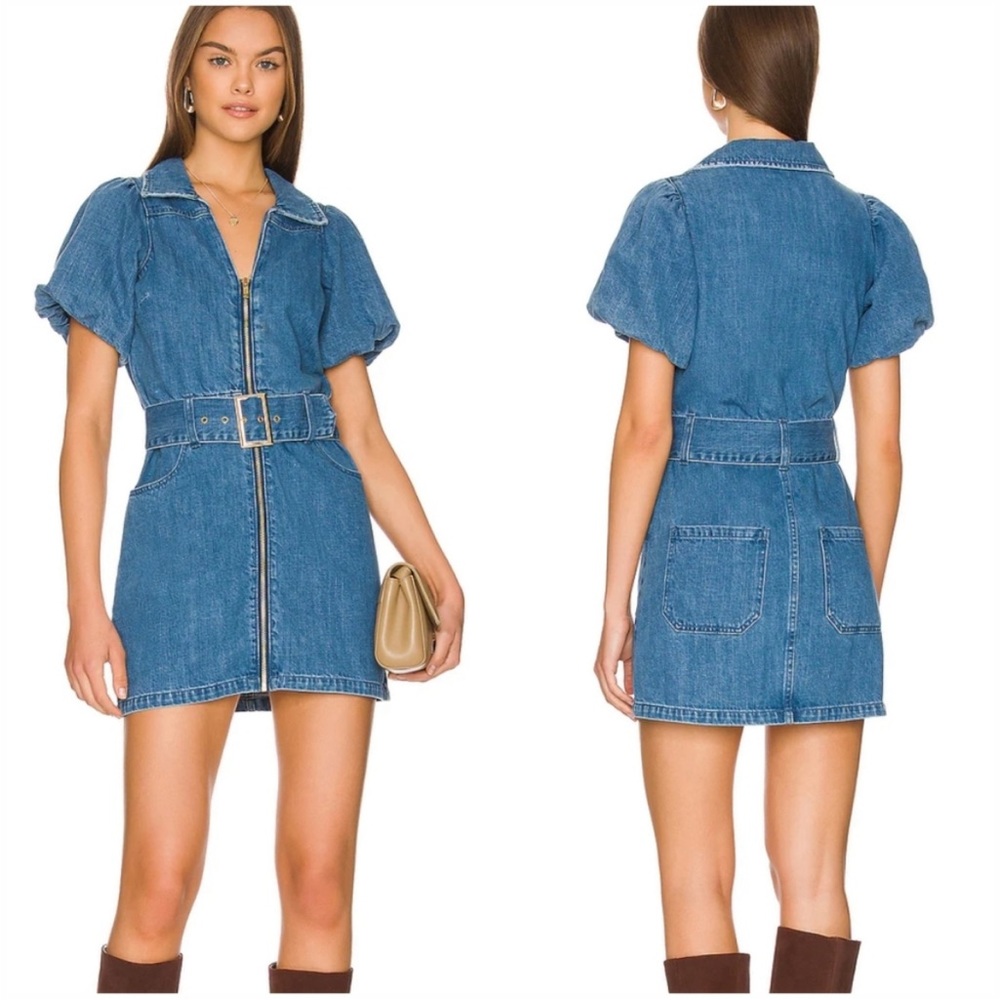 Show Me Your MUMU Oxford Denim Mini Dress Zip Up Elevated Basics Bohemian M